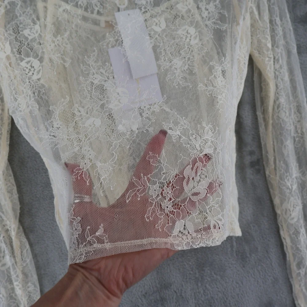 WAYF Penelope Lace Camisole Cardigan Set Womens‎ L Sheer Coquette Feminine NWT